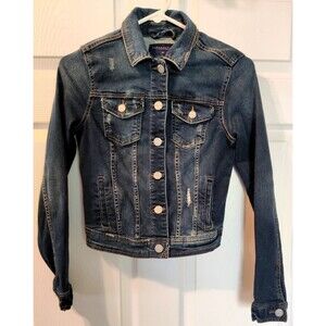 Aeropostale Distressed Denim Blue Jean Jacket Button Close Women sz Small Petite